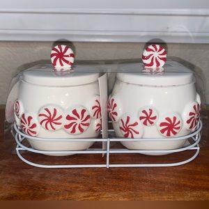 NWT Peppermint + Pine ❤️🤍 Candy Cane Salt Pepper Cellars Set